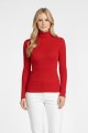 Kadın Kırmızı Balıkçı Yaka Uzun Kollu Fitilli Slim Fit Şık Günlük Triko Body