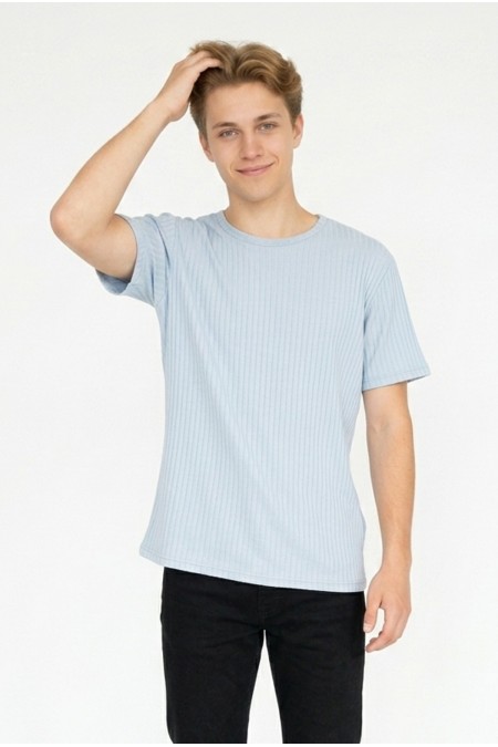 Erkek Fitilli Kumaş Bisiklet Yaka Slim Fit Esnek Kısa Kollu Yazlık Tişört