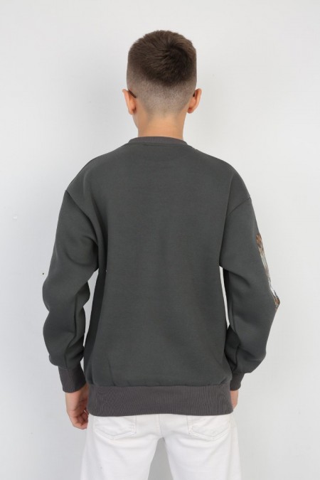 Üç İplik Şardonlu Baskılı Kanguru Cepli Erkek Çocuk Günlük Sweatshirt