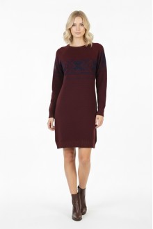  Kadın Bordo Kar Tanesi Desenli Bisiklet Yaka Raglan Kol Jakarlı Triko Mini Kazak Tunik