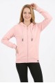 Kadın Üç İplik Şardonsuz Düz Kapüşonlu Fermuarlı Kanguru Cepli Günlük Sweatshirt