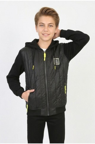 Garson Erkek Çocuk Üç İplik Armalı Kapüşonlu Fermuarlı İçi Termal Kolları Polar Günlük Sweatshirt
