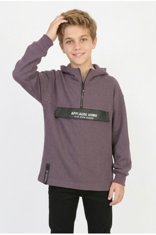 Yarım Fermuarlı Kapşonlu Baskılı Erkek Çocuk Günlük Sweatshirt