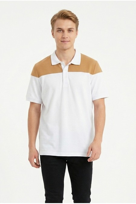 Erkek Omuz Panel Detaylı Polo Yaka Kısa Kollu Slim Fit Dokulu Örme Tişört