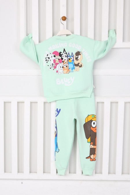 Üç İplik Şardonlu Baskılı Mint Takım 