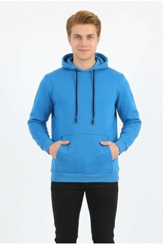 Üç İplik Şardonlu Kapşonlu Düz Erkek Günlük Sweatshirt