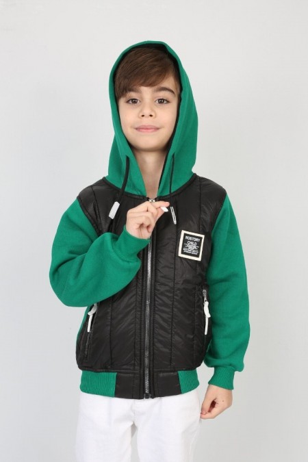 Üç İplik Kapşonlu Fermuarlı İçi Termal Erkek Çocuk Günlük Sweatshirt