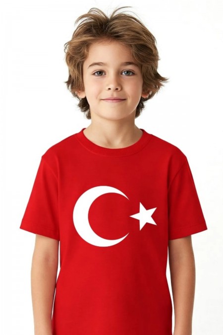 Bayrak Baskılı Kız Çocuk Tişört