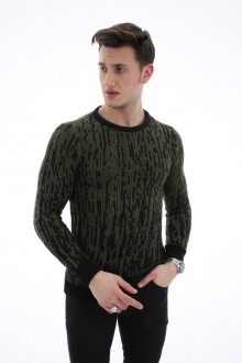 Çizgi Desenli Haki Kazak