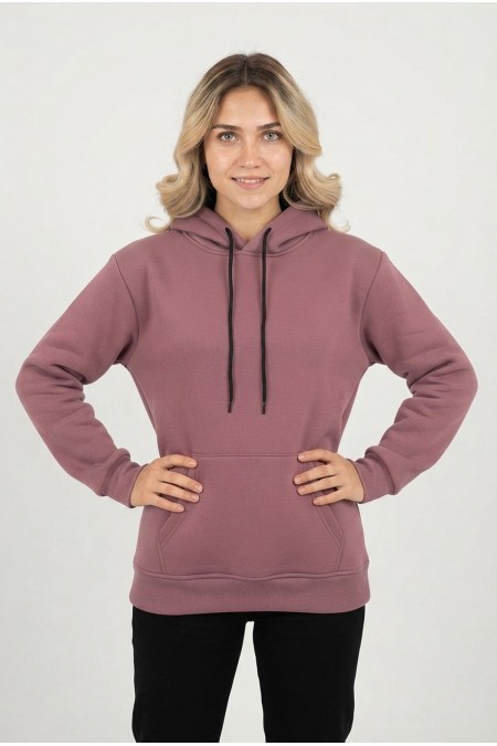 Kadın Kapşonlu Cepli Şardonlu Kalın Günlük Rahat Kesim Sweatshirt 