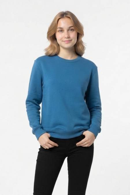 Kadın Şardonlu Bisiklet Yaka Oversize Günlük Rahat Kesim Sweatshirt