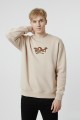 Erkek Bej Oversize Bisiklet Yaka Kabartma Baskılı Pamuklu Sweatshirt