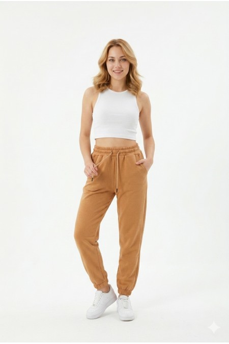 Kadın İki İplik Lastik Paçalı Rahat Kesim Cepli Günlük Spor Alt Eşofman