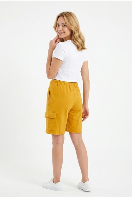Bayan Kargo Cepli Pamuklu Bağcıklı ve Esnek Belli Rahat Günlük Yazlık Penye Şort Kapri