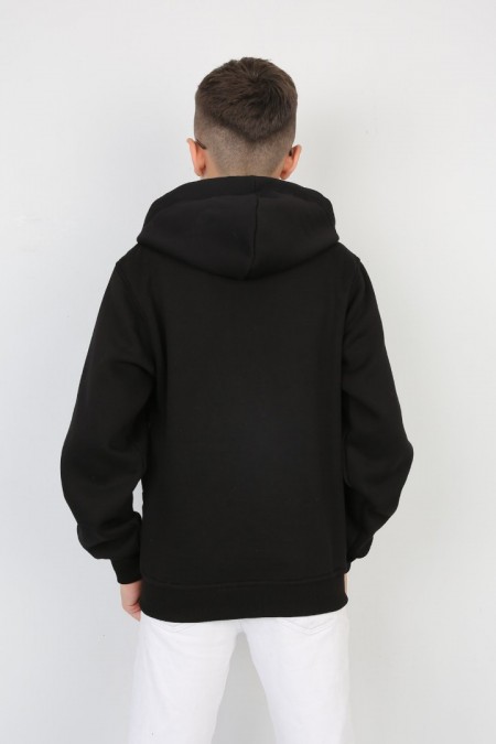 Üç İplik Kapşonlu Fermuarlı İçi Termal Erkek Çocuk Günlük Sweatshirt