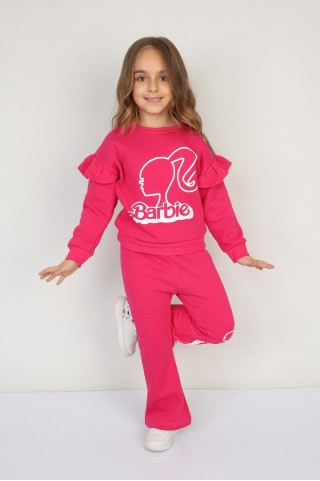 Üç İplik Şardonlu Pamuk Kumaş Baskılı Fuşya Takım