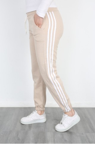 2 İplik Üç Çizgili Krem Altı Eşofman 