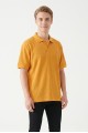 Erkek Kendinden Desenli Polo Yaka Kısa Kollu Slim Fit Dokulu Örme Tişört