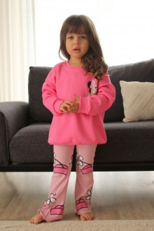 Üç İplik Şardonlu Baskılı Pembe Takım 