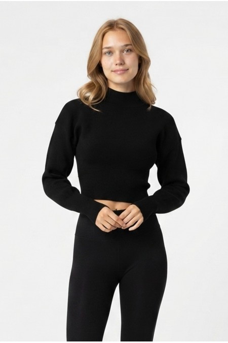 Kadın Balıkçı YakaKol Lastikli Crop Triko Kazak