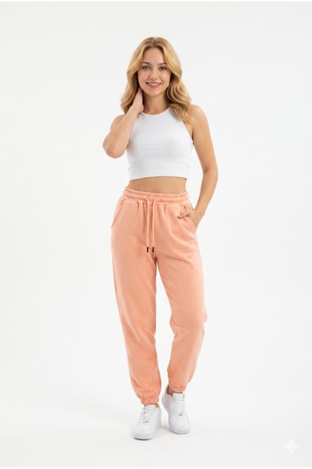 Kadın İki İplik Lastik Paçalı Rahat Kesim Cepli Günlük Spor Alt Eşofman