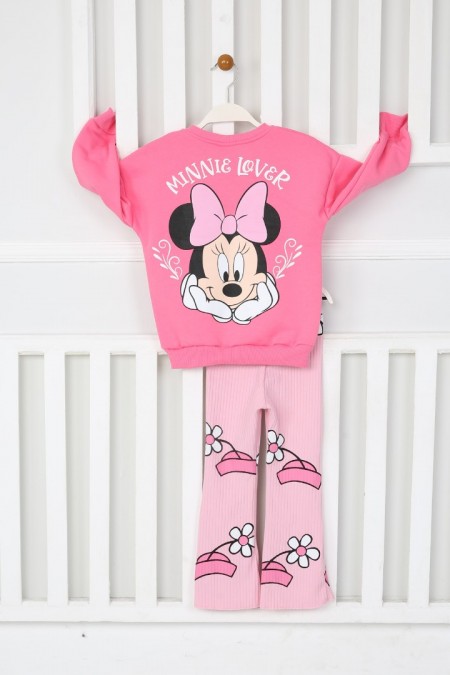 Üç İplik Şardonlu Baskılı Pembe Takım 