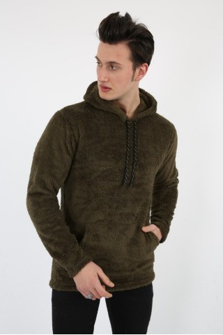 Kapşonlu Kanguru Cepli Erkek Günlük Pelüş Sweatshirt