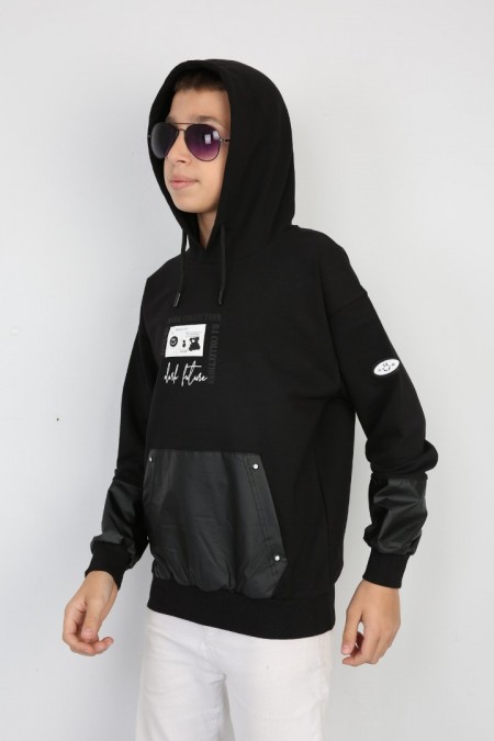 İki İplik Kapşonlu Baskılı Erkek Çocuk Günlük Sweatshirt