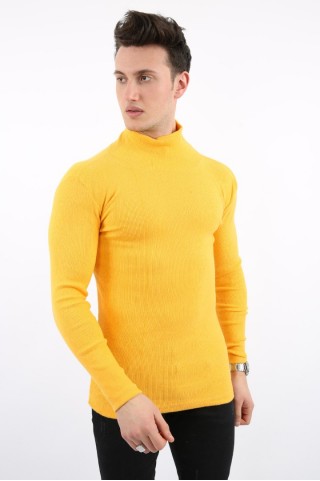 Likralı Boğazlı Sarı Sweat