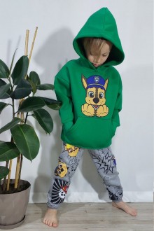 Üç İplik Şardonlu Kapşonlu Baskılı Yeşil Takım 