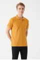 Erkek Kendinden Desenli Polo Yaka Kısa Kollu Slim Fit Dokulu Örme Tişört