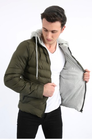 Kapşonlu Şişme Haki Mont