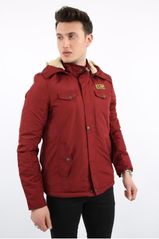 Kapşonlu İçi Kürklü Bordo Mont