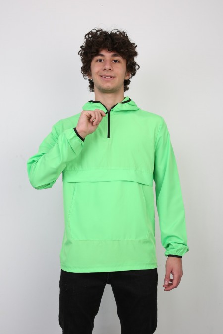 Kapşonlu Yarım Fermuarlı Mevsimlik Mont