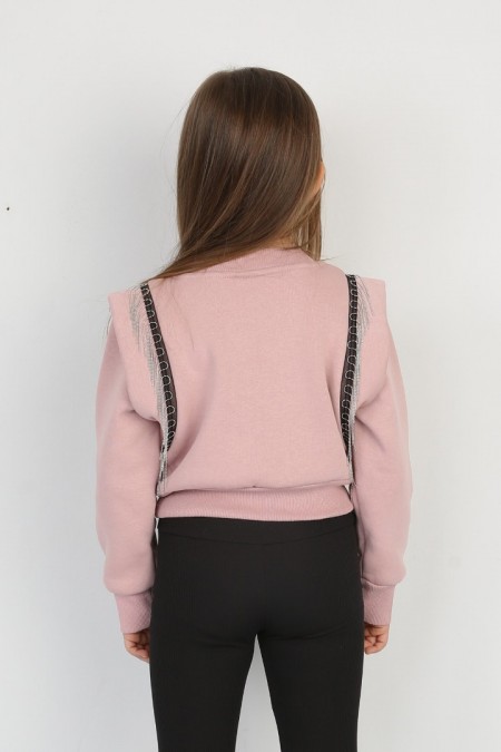 Üç İplik Şardonlu Omuz Detaylı Kız Çocuk Günlük Crop Sweatshirt