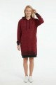 Kadın BordoMartı Desenli Kapüşonlu Cepli Uzun Kollu Jakarlı İnterlok Penye Sweatshirt Elbise 