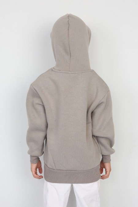 Üç İplik Şardonlu Baskılı Kapşonlu Erkek Çocuk Günlük Sweatshirt