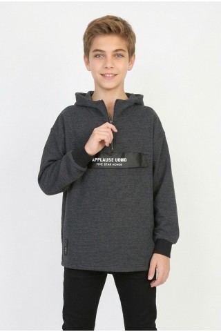 Yarım Fermuarlı Kapşonlu Baskılı Erkek Çocuk Günlük Sweatshirt
