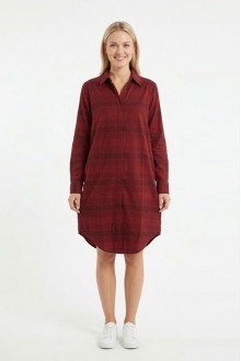 Kadın Bordo Yatay Çizgili Boydan Düğmeli Uzun Kollu Gömlek Tunik Elbise