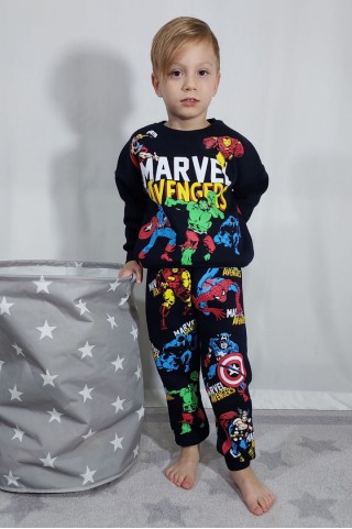 Üç İplik Şardonlu Baskılı Siyah Takım 