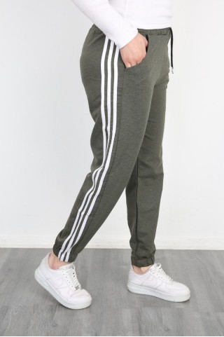 2 İplik Üç Çizgili Haki Altı Eşofman 