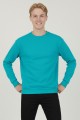 Erkek Turkuaz Mavisi Oversize Bisiklet Yaka Basic Pamuklu Üç İplik Şardonlu Sweatshirt