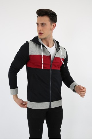 Kapşonlu Fermuarlı Lacivert Sweat