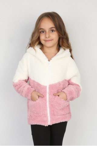 Welsoft Kumaş Kapşonlu Fermuarlı Cepli Pudra Sweat 