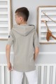 Kapşonlu Baskılı 100% Cotton Vizon Tişört