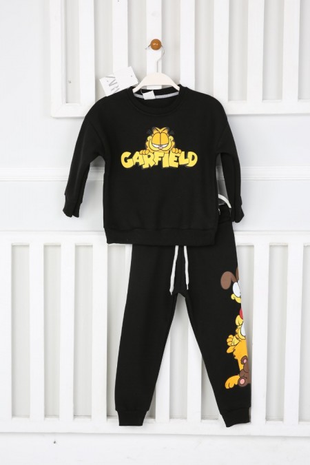 Üç İplik Şardonlu Baskılı Siyah Takım 