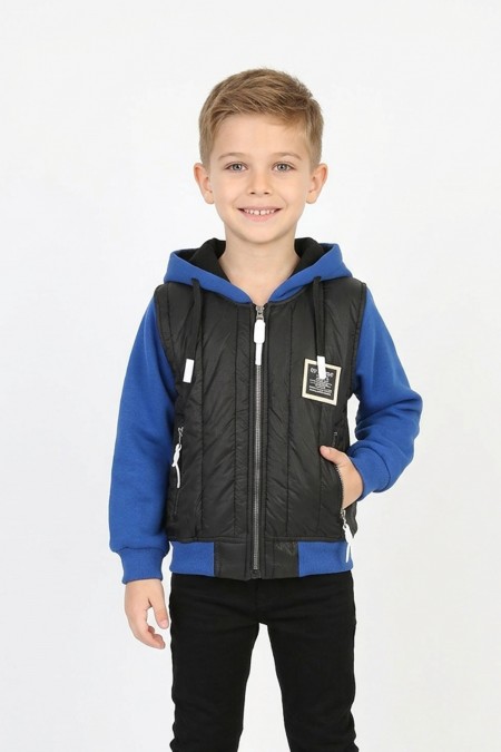  Erkek Çocuk Üç İplik Armalı Kapüşonlu Fermuarlı İçi Termal Kolları Polar Günlük Sweatshirt