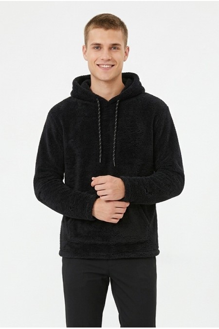 Erkek Kapüşonlu Kanguru Cepli Günlük Pelüş Sweatshirt