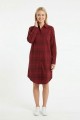 Kadın Bordo Yatay Çizgili Boydan Düğmeli Uzun Kollu Gömlek Tunik Elbise