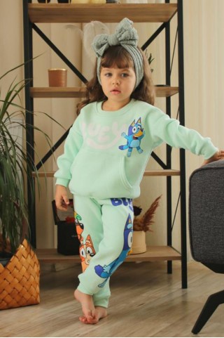 Üç İplik Şardonlu Baskılı Mint Takım 